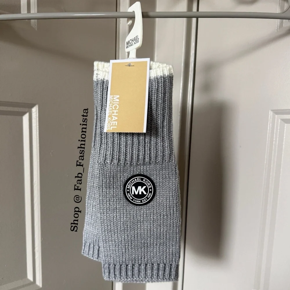 Michael Kors Gray Knit Scarf and Fingerless Gloves